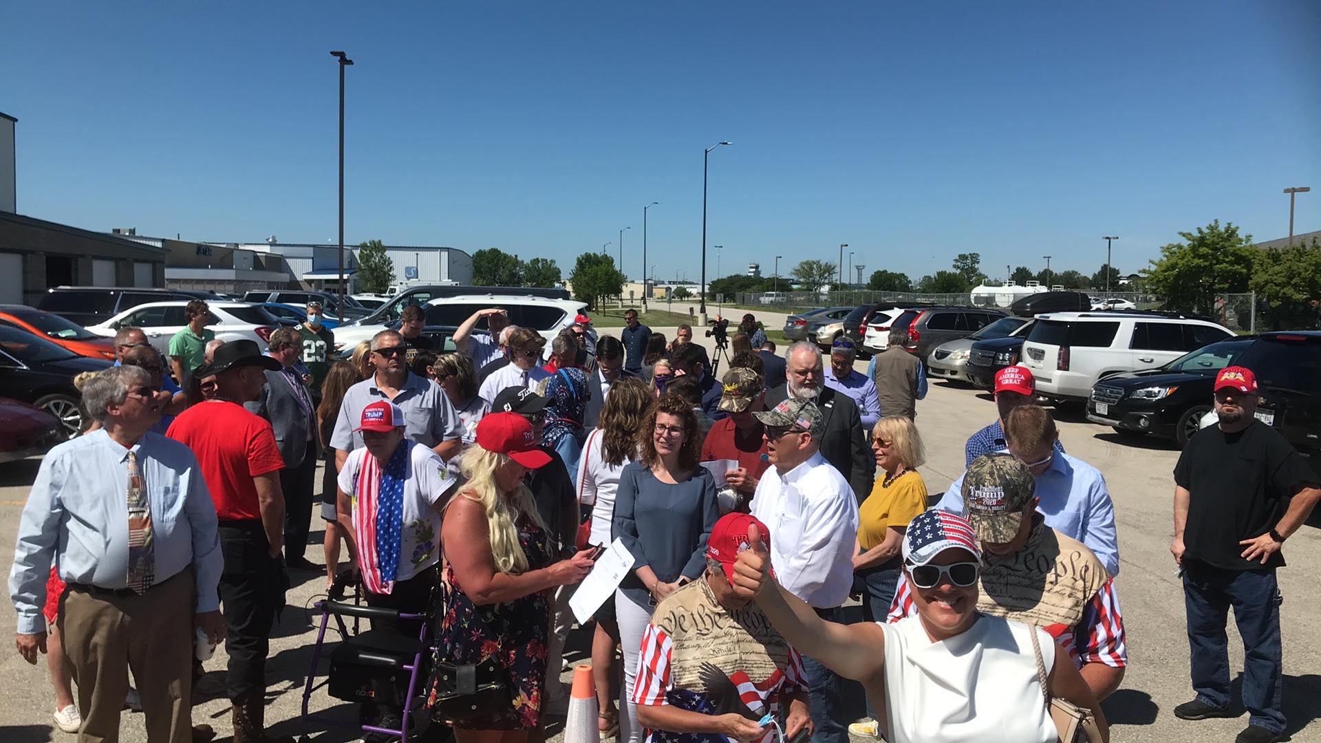 Crowd Gathers Outside of Airport Ahead of President Trump’s Arrival ...